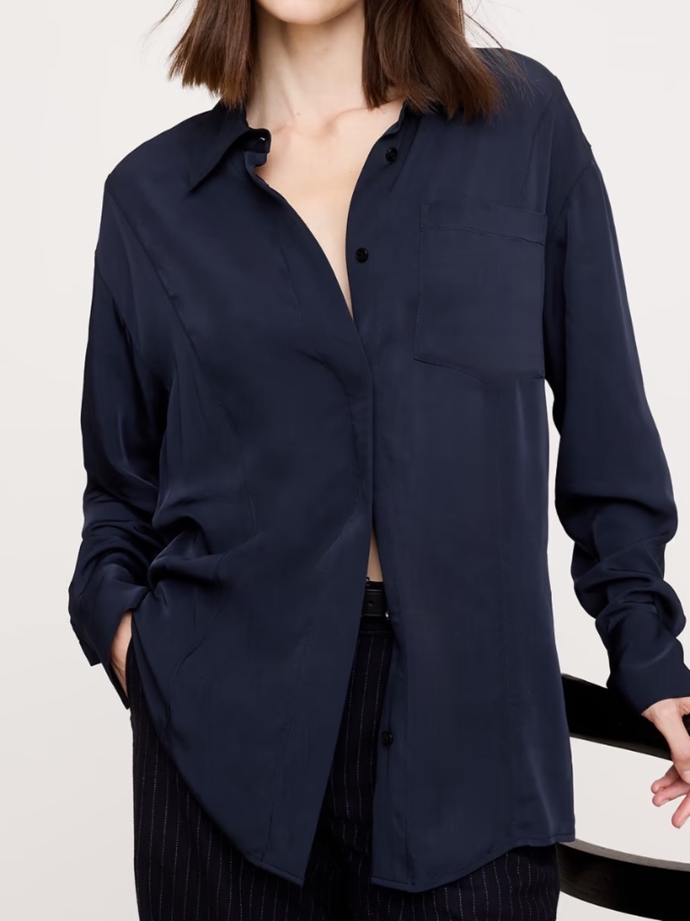 NWT BANANA REPUBLIC DRAPEY BUTTON-BACK TUNIC MED NAVY